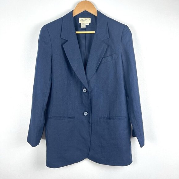 Eddie Bauer 100% Linen Navy Blue Blazer Men's Sz S Preppy Wedding Business - Picture 1 of 10